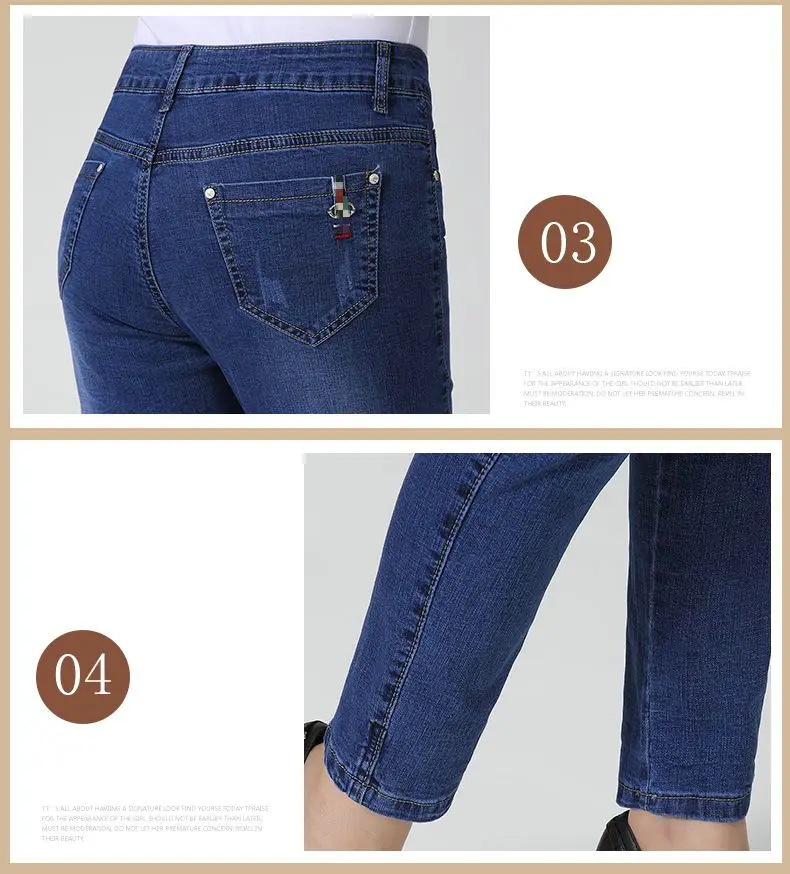 WAEOLSA Woman Denim Ninth Pant Blue Cropped Jeans Trouser Spring Autumn Women Slim Fit Denim Trousers Lady Casual Jeans Pant 40S 50S 60S (7)