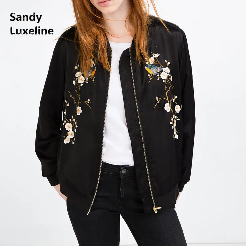 Cheap Womens Bomber Jacket Promotion-Shop For Promotional Cheap 2016 new women bomber jacket black bird flower embroidery female autumn coat jacket casaco chaquetas mujer cheap sale 001 - Cheap Womens Bomber Jacket Promotion-Shop For Promotional Cheap