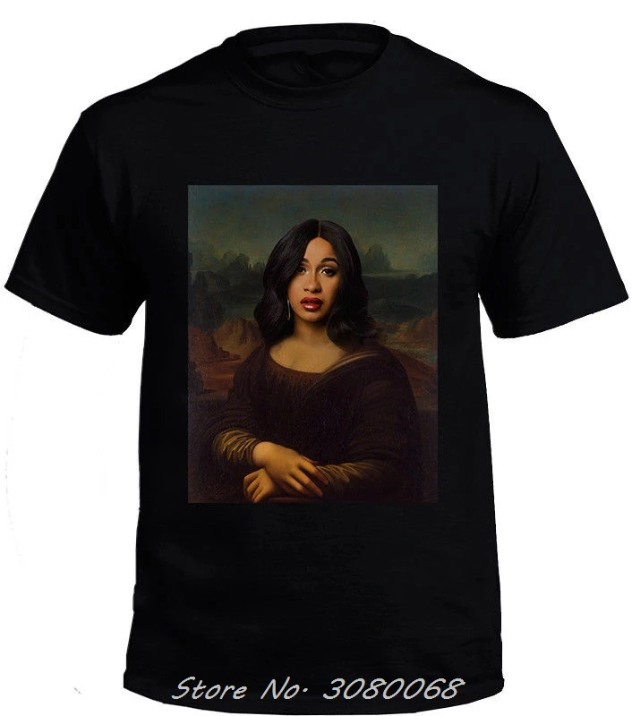 Мужская футболка с коротким рукавом Cardi B Mona Lisa черная и принтом в S 3XL
