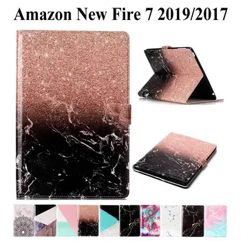 

Marble Pattern Case for Amazon Kindle New Fire 7 2019/2017 Version 7 inch Cover Funda Tablet Book TPU+PU Leather Shell+film+pen