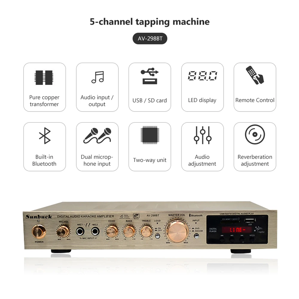 SUNBUCK 200 Вт + 220 В FM SD USB Дистанционное управление 5 канальный Bluetooth 4 1 стерео цифровой