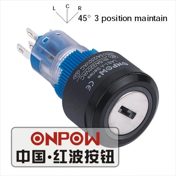 ONPOW 22mm 3 position maintain 2NO2NC LED Ring illuminated Round Plastic Key switch (LAS1-APY-22Y/31A/G/12V) CE UL ROHS | Обустройство