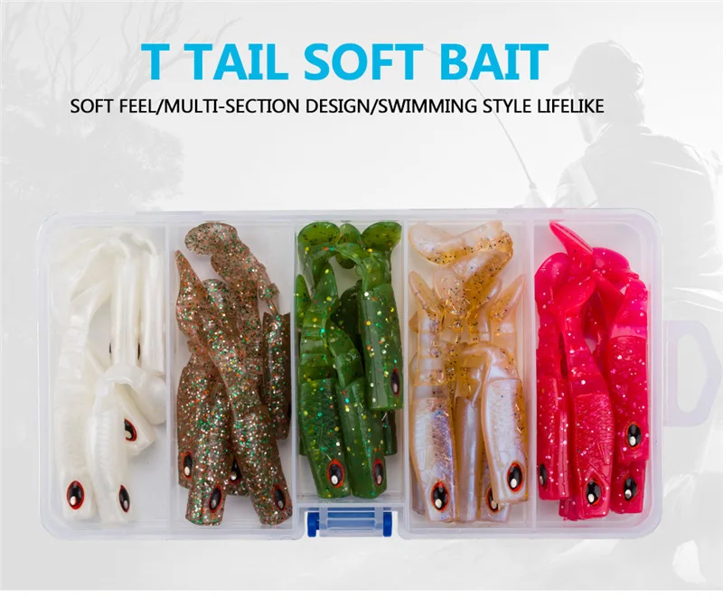 

25pcs/ Box 7.5cm 3.9g Soft Fishing Lure Shad Fishing Worm Swim Baits 5Color Each 5pcs With Big Eyes Plastic Fishing Lures
