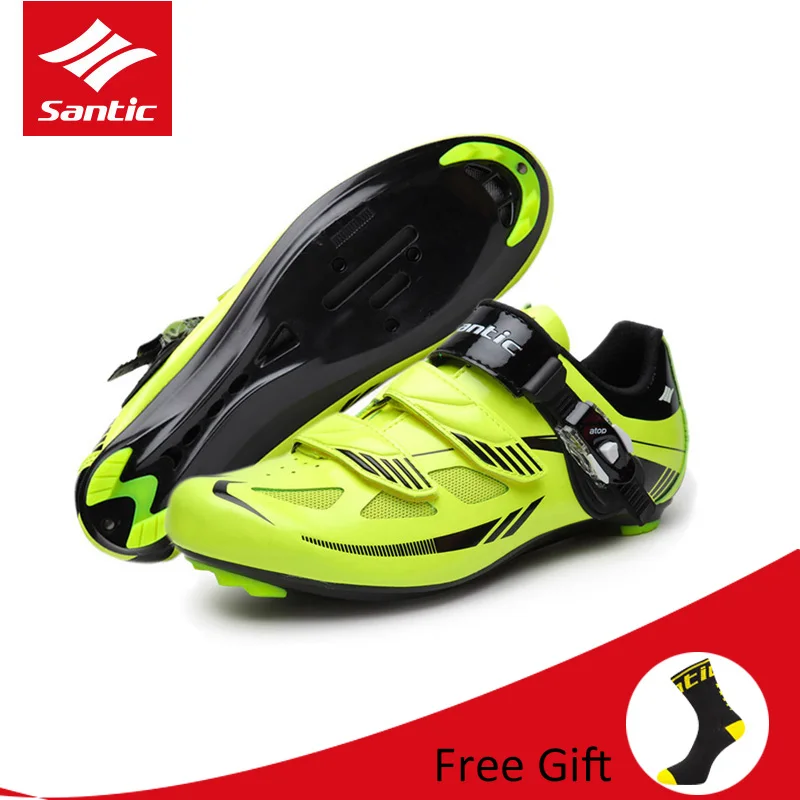 

Santic Fluorescent yellow Men's Road Bike Cycling Shoes Nylon+TPU Bottom Self-locking Road Bicycle Shoes Zapatilla Ciclismoz