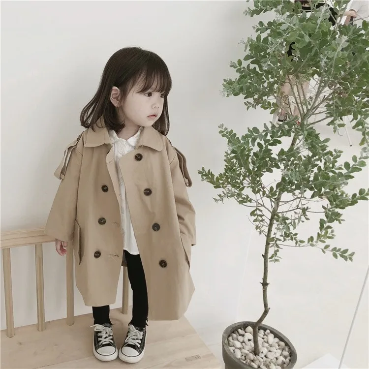  2018 Spring Autumn Girl Jackets Fashion Khaki Windbreaker For Girls 3 4 5 6 7 8 Y Kids Outwear Turn