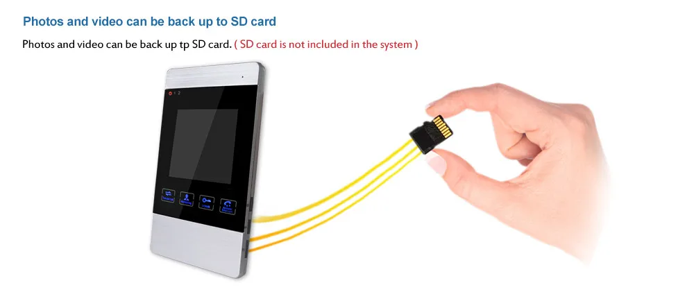 the indoor monitor can back up photos and videos to SD card