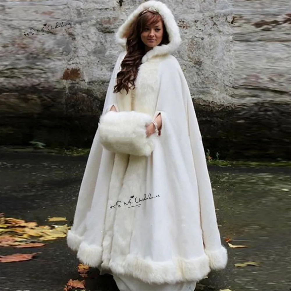 Longue Veste Chaude en Fausse Fourrure pour Femme, Ivoire Blanc