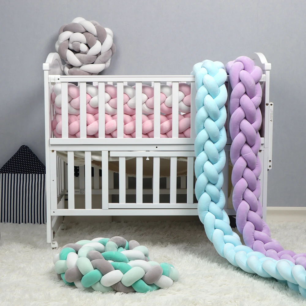 Детский бампер смешанных цветов, тканая плюшевая подушка, защита для кроватки для новорожденных, декор детской комнаты, длина от промежности до кроватки 1-3 м