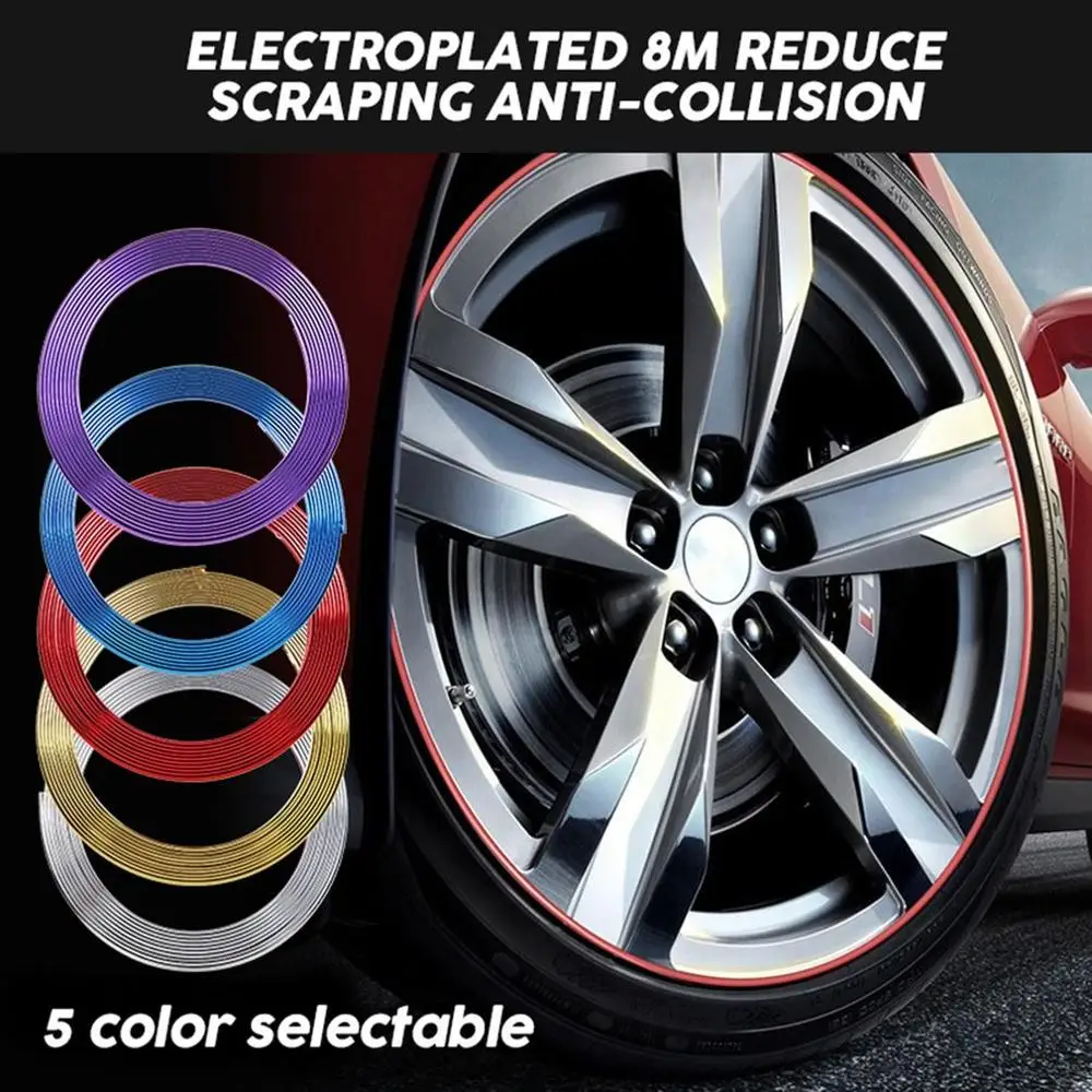 

8M Auto Wheel Protector Hub Sticker Car Decorative Styling Chrome Coated strips Tires Sound tires Protection Car accessories