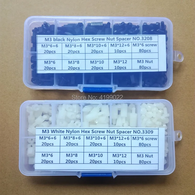 

300pcs/set M3 Nylon White or Black Male-Female M-F & Female-Female F-F Hex Spacers Screw Nut Assortment Kit Stand-off Box