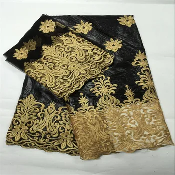 

High Quality African Jacquard Fabric Bazin Riche Getzner Guinea Fabric 5 Yards+2 Yards Net Lace For Nigerian Lace Fashion Dress