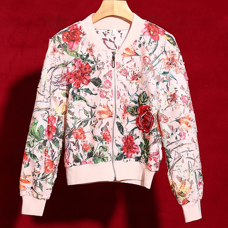

Red RoosaRosee 2019 Fashion Runway Designer Outwear Women Elegant Floral Embroidery Applique Hollow Out Luxury Coat Short Jacket