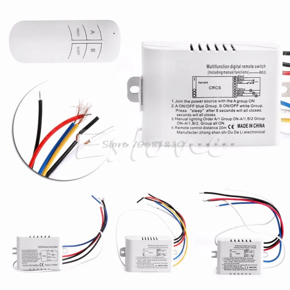 

Wireless 1/2/3/ Channel ON/OFF Lamp Remote Control Switch Receiver Transmitter Drop Shipping