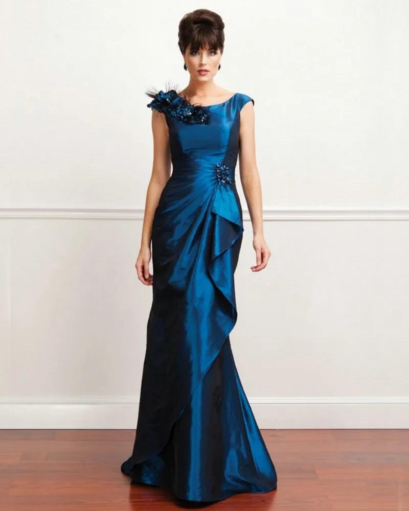 

Royal blue mother of the bride dresses floor length mermaid bridal mother dresses cap sleeve formal evening gowns with flowers