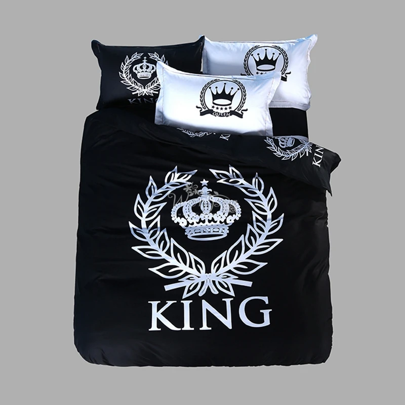 

Hot Sale 100% cotton Black And White Home Textiles Plain Printed Comforters Cheap Soft Bedding Sets Twin Queen King Size