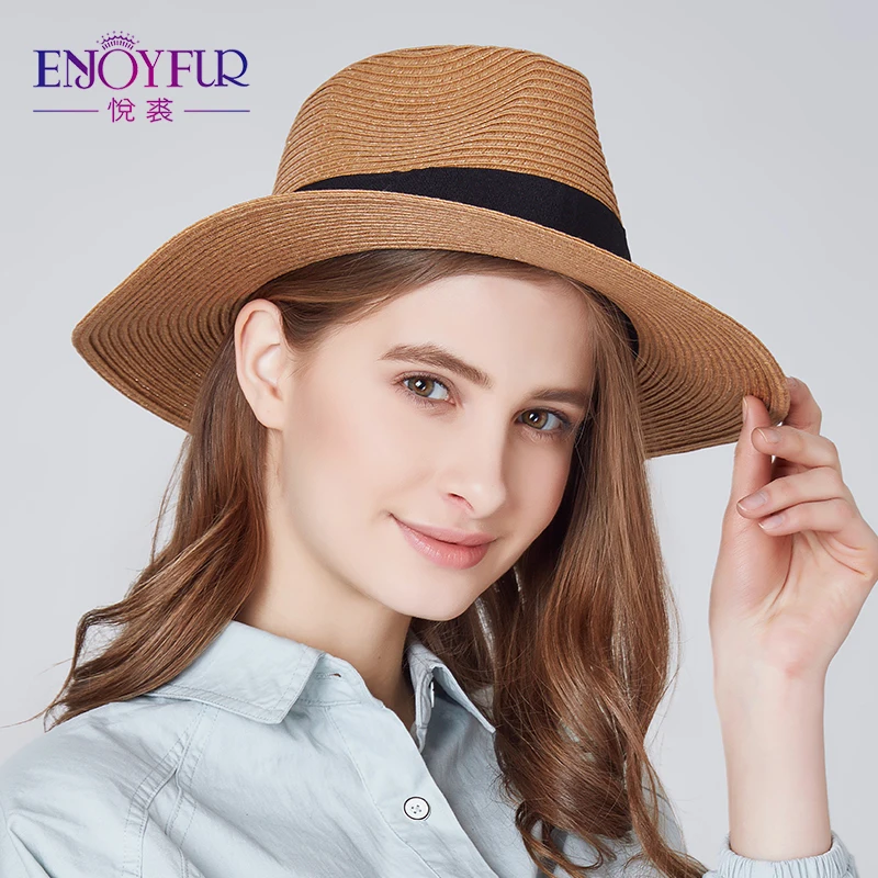 Шляпа от солнца ENJOYFUR Соломенная пляжная шляпа для мужчин и женщин с УФ защитой