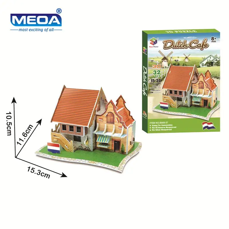 

Cardboard 3D Puzzle Toy Dutch Style Coffee Shop Model European Architecture Assembly Kits Educational Toy For Christmas Gift