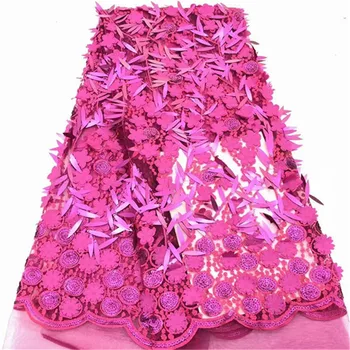 

Elegant 3D African Lace Fabric High Quality African French Tulle Lace Fabric With 3d sequins Pink Nigerian Lace Fabrics Purple