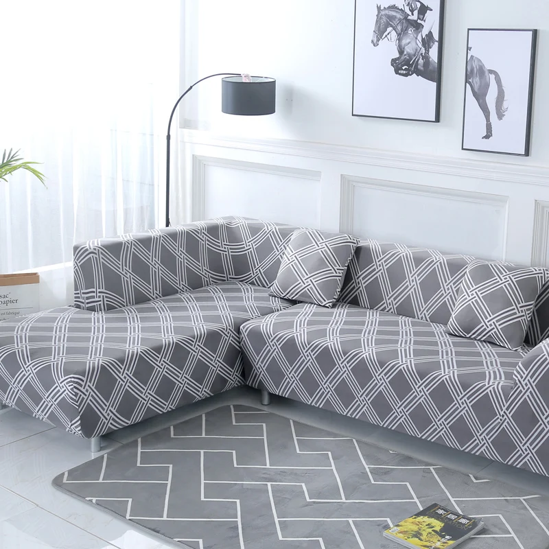 

Gray Sofa Cover Tight Wrap All-inclusive slip-resistant sectional elastic full plaid spandex Couch Covers for Living Room