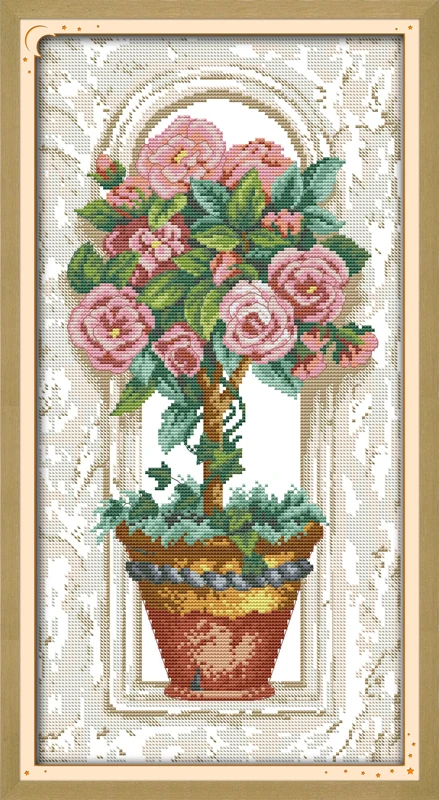 

Roses on the windowsill counted printed on fabric DMC 14CT 11CT Cross Stitch kitsembroidery needlework Sets Home Decor