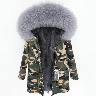 OFTBUY, зимняя женская куртка, большое натуральное меховое пальто, парка, монгольский овечий мех, воротник, Лисий мех, подкладка, камуфляж, длинное пальто, мода - Цвет: 19