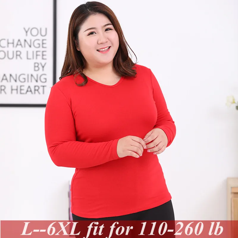 

Women Winter Warm Cashmere Thermal Top Femme V-neck Long Sleeve Solid Color Maxi Plus Size Basic Tops Tees T-Shirts 6XL