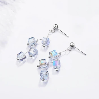 

Aurora Sugar Cube Crystal Wave Square Wild 925 Sterling Silver Personality Fashion Female Dangle Earrings SEA372