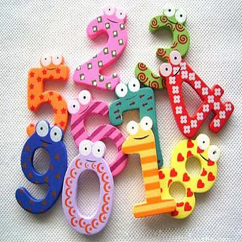 

10 Pieces Number 0-9 Wooden Fridge Magnet Kids Math Toys Cartoon Animal Numbers Educational Number Learning Toys For Baby Gift