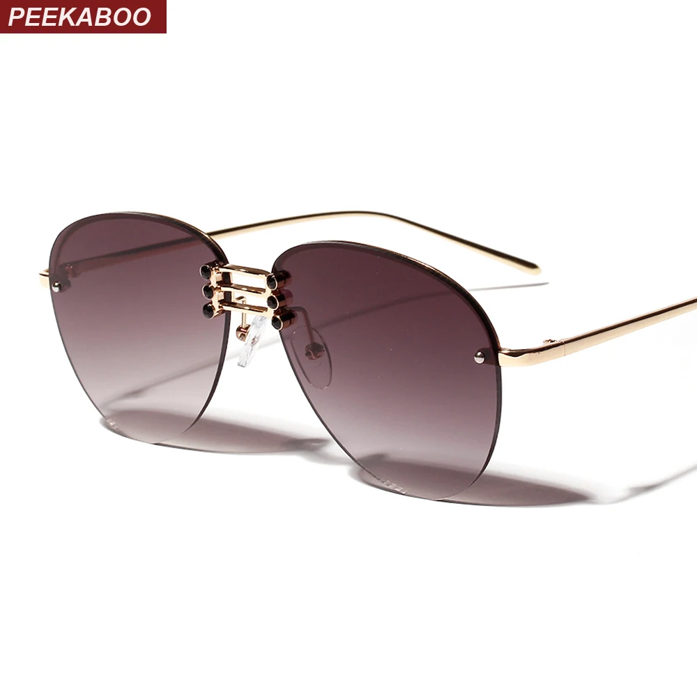 

Peekaboo designer rimless sunglasses men metal frame 2019 orange womens oversized sun glasses female fashion uv400 half frame