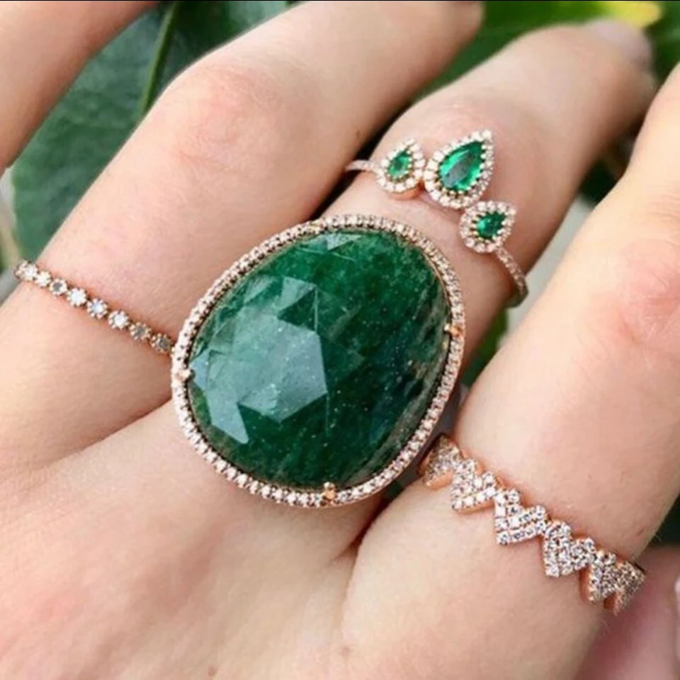 Кольцо в форме капли, cz, капля воды, кубический цирконий, позолота, зеленый белый камень, великолепные модные трендовые кольца для женщин