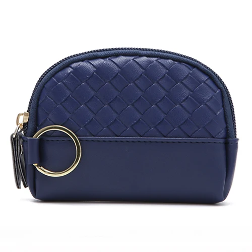 JANE'S LEATHER Brand Fashion Knit Women Coin Purse New Small Mini Change Wallet Cards Cash Bag Key Ring For Girl Teenager - Цвет: deep blue