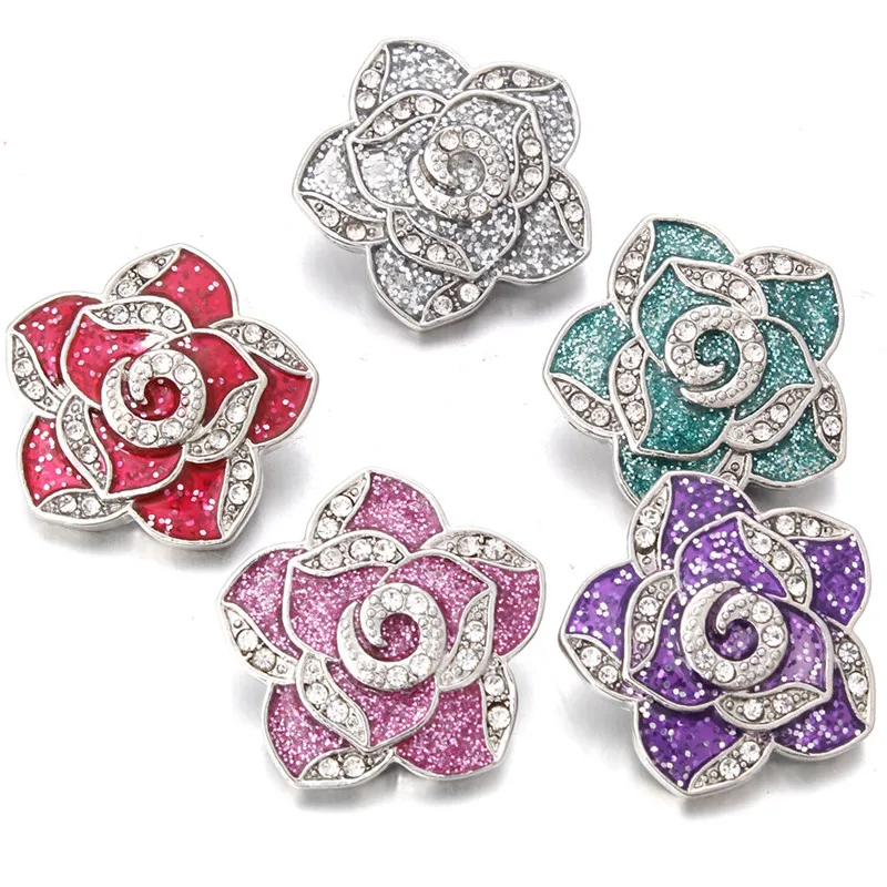 

10PCS New Snap Jewelry Rhinestone Flower For Women Antique Silver 18mm Alloy Buttons Jewelry Fit DIY Snap Bracelet ZA1026