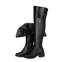 Ботинки из PU+ натуральной кожи больших размеров 35–43 на распродаже Сапоги до колен с пряжкой и молнией на квадратном каблуке осень-зима модная дамская обувь