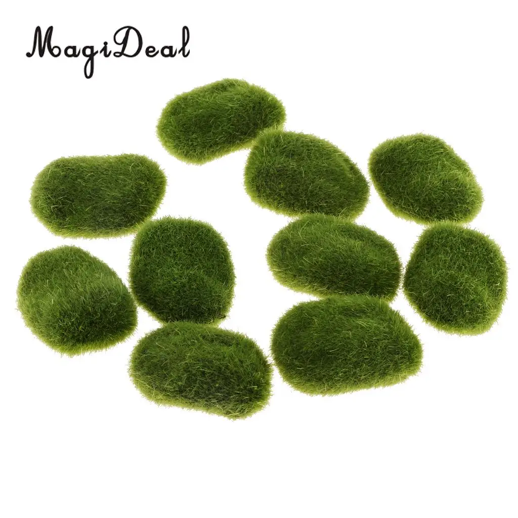 10pcs Artificial Decorative Moss Stones Ball Simulation Flocking Bryophytes Grass Plants Green Moss DIY Micro Landscape Decor