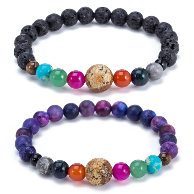 

Universe Galaxy The Nine Planets In The Solar System Guardian Star Bracelets Natural Stone Strand Beads Bracelet For Women Men