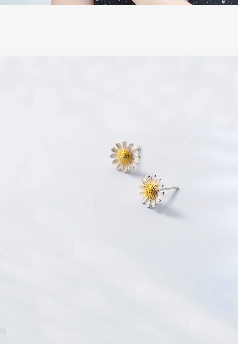 MoveAcc New Trendy 925 Sterling Silver Yellow Daisy Flower Stud Earrings for Women Fine Silver Jewelry Girls Birthday Gift