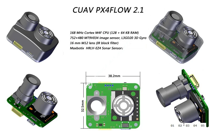 CUAV PX4FLOW 2,1 оптический датчик потока смарт-камера с MB1043 гидролокатором для PX4 PIXHAWK управление полетом FPV