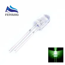 100 шт. зеленый светодиодный светильник 5 мм зеленый светодиод белый поворот зеленый круглый прозрачный 520-525nm 3 в