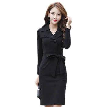 

Women Lapel Autumn Winter Long Sleeve Elegant Work Wear Business Dress Female Casual Sexy Party Slim Sheath Split Dresses O291