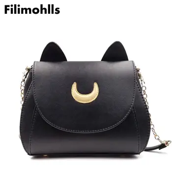 

2019 New Summer Limited Sailor Moon Chain Shoulder Bag Ladies Cat PU Leather Handbag Women Messenger Crossbody Small Bag F-23