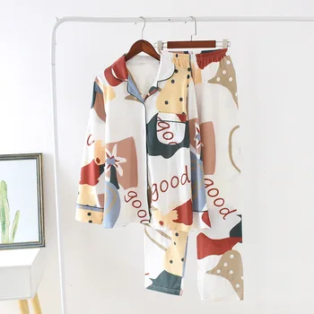 

Women Pajamas Sets Spring Autumn Carton Women Long Sleepwear Suit Home Women Gift Female Cotton Sleepwear Pijama Mujer