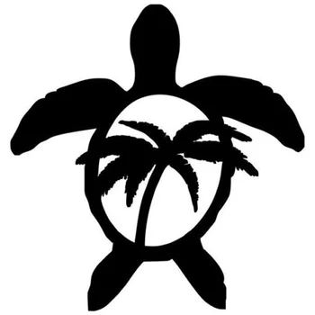 

13.6cm*14.2cm Sea Turtle Palm Tree Hawaii Cartoon Car Styling Vinyl Stickers Black/Silver S3-5093
