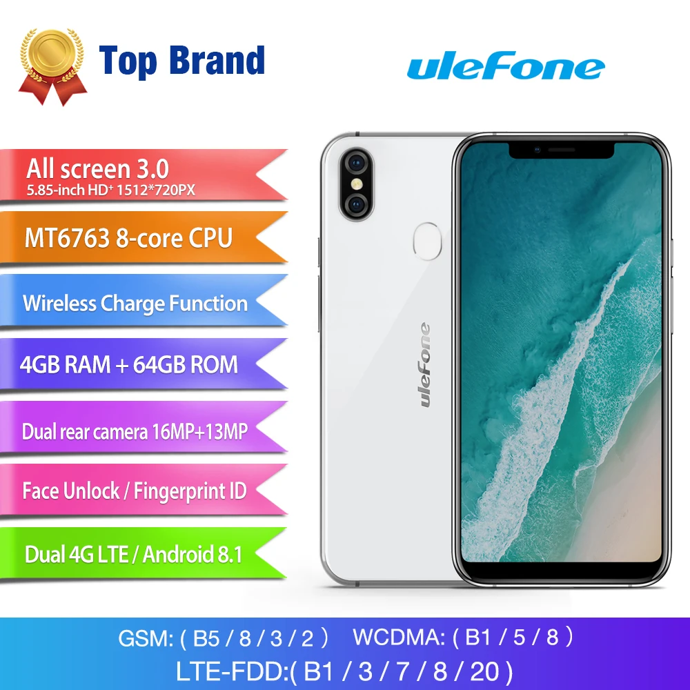 Ulefone X Android 8 1 мобильный телефон 5 85 &quotHD + MT6763 Восьмиядерный 4G B Оперативная память 6