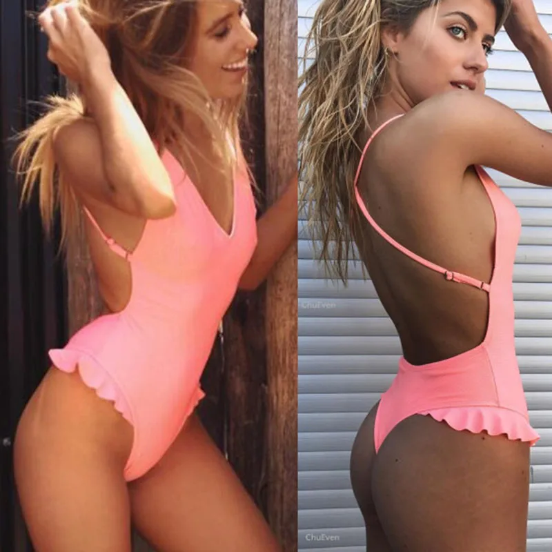 

Pacento Bikinis Set One Piece Swimsuit with Skirt Swimwear Women One Piece Vintage 2018 Womens Swimsuit Monokinis Deep V Trikini