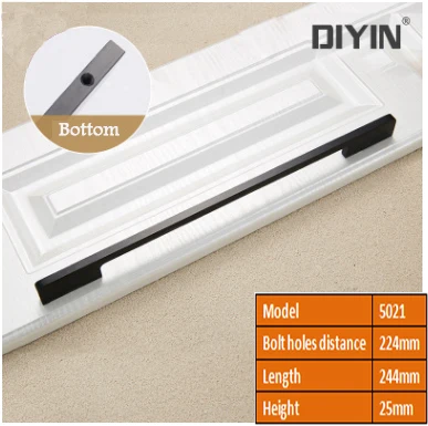 

Wardrobe handle 224mm modern style solid black handle drawer handle matte black cabinet door handle free shipping 6pcs