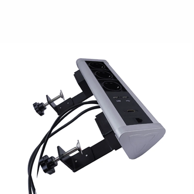 Customized Movable Triangle Desktop Fixed Socket 3 EU Power sockets +2 USB Charger ports+1 HDMI+1 RJ45 Network Configuration