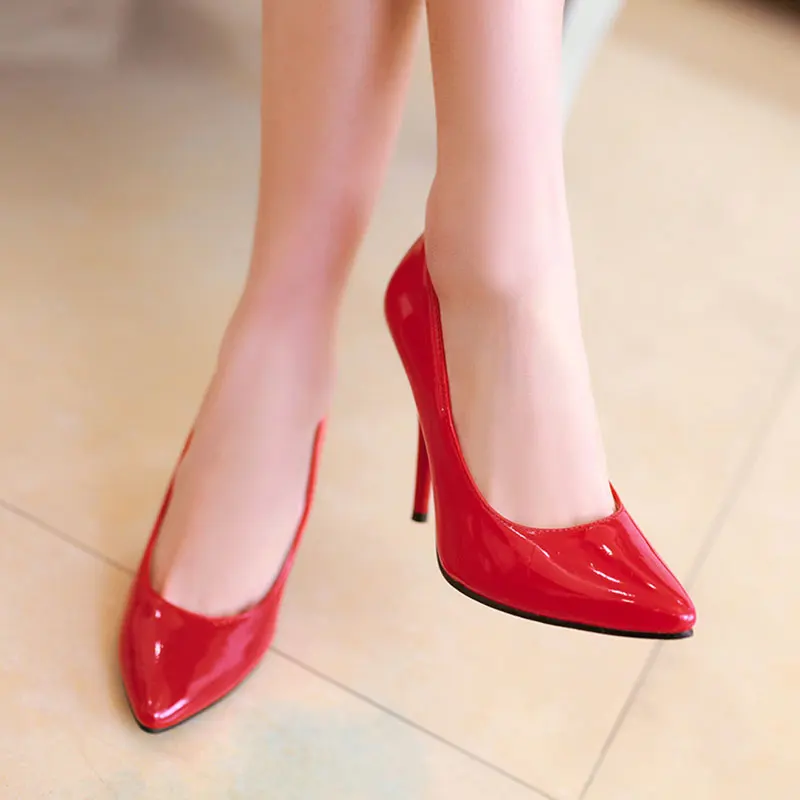 Lasyarrow Брендовая обувь женские Высокий каблук женские туфли-лодочки на шпильках тонкий каблук острый носок лакированная кожа Zapatos feminina мелкой RM040 - Цвет: Красный