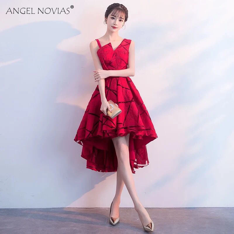 Billige Engel Novias Burgund High Low Elegante Spitze Prom Kleid 2019 Abendkleid Party Kleid Auf Lager