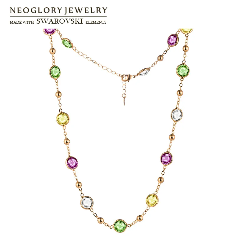 Neoglory Кристалл Красочные Круглые бусины длинное ожерелье очарование Классический два использования платье Вечерние, украшенные кристаллами Swarovski - Окраска металла: 37cm