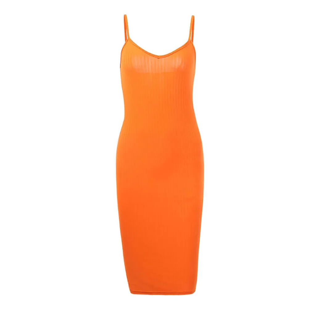 Оранжевое платье летняя короткое платье Kleider Для женщин дамские сексуальные платья без рукавов с v-образным вырезом, однотонные, с карманами, Повседневное мини платье Z4